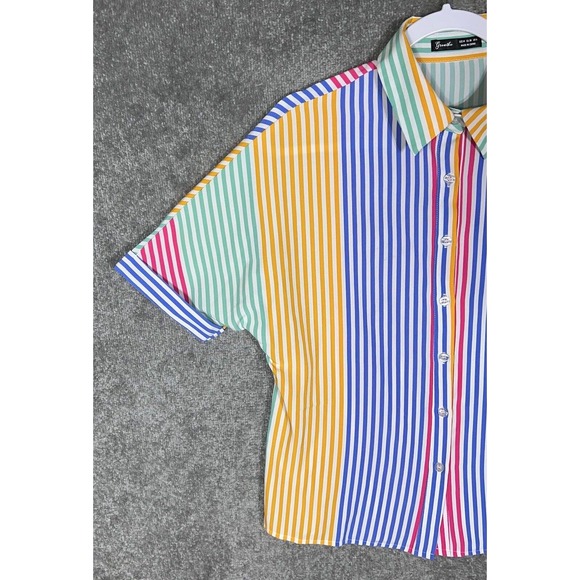 Greathe Short Sleeve Cuffed Striped Button Up Shirt Top Womens Size Medium - Picture 6 of 10